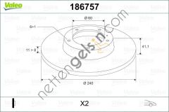 VALEO 186757 ON FREN DISKI (HAVA SOGUTMASIZ) CORSA C Z10XE Z12XE  OPEL BİNEK FREN DİSKİ