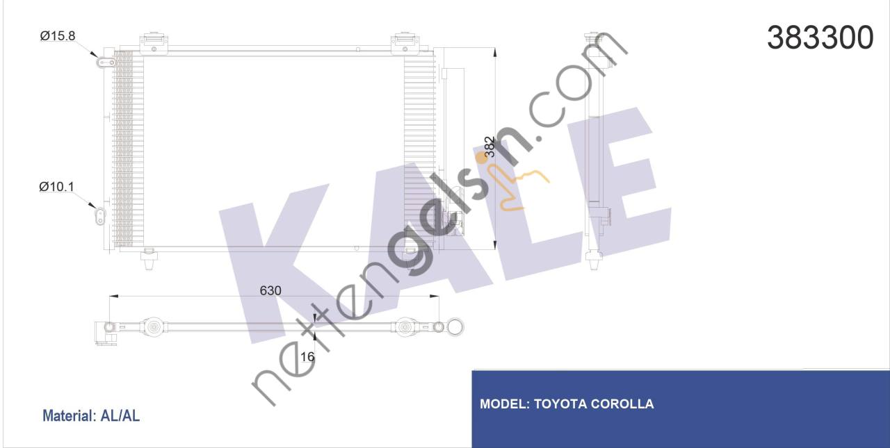 KALE 383300 KLIMA KONDANSER COROLLA ( 630x382x16 )  TOYOTA BİNEK KLİMA RADYATÖRÜ