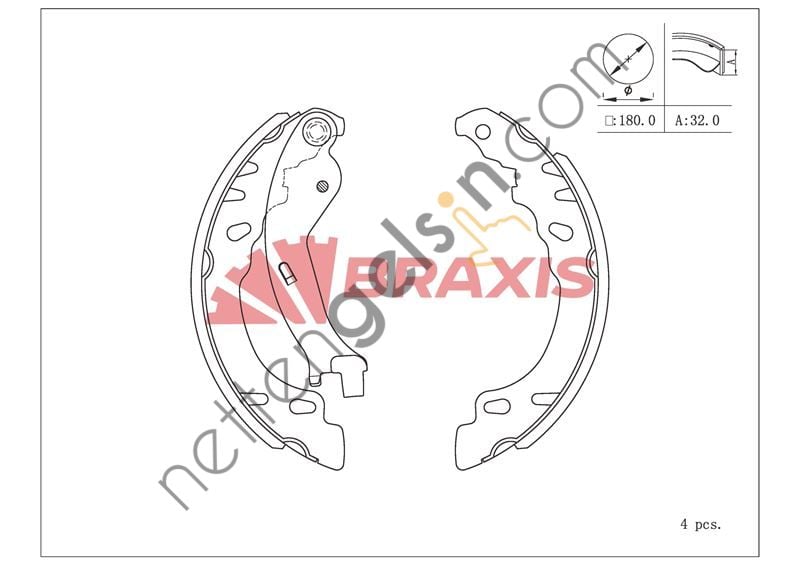 BRAXIS AC0227 FREN BALATASI ARKA PABUC 500 10 > 500C 09 > 500L 14 > PANDA 03 > KA 08 >  FIAT BİNEK FREN BALATASI
