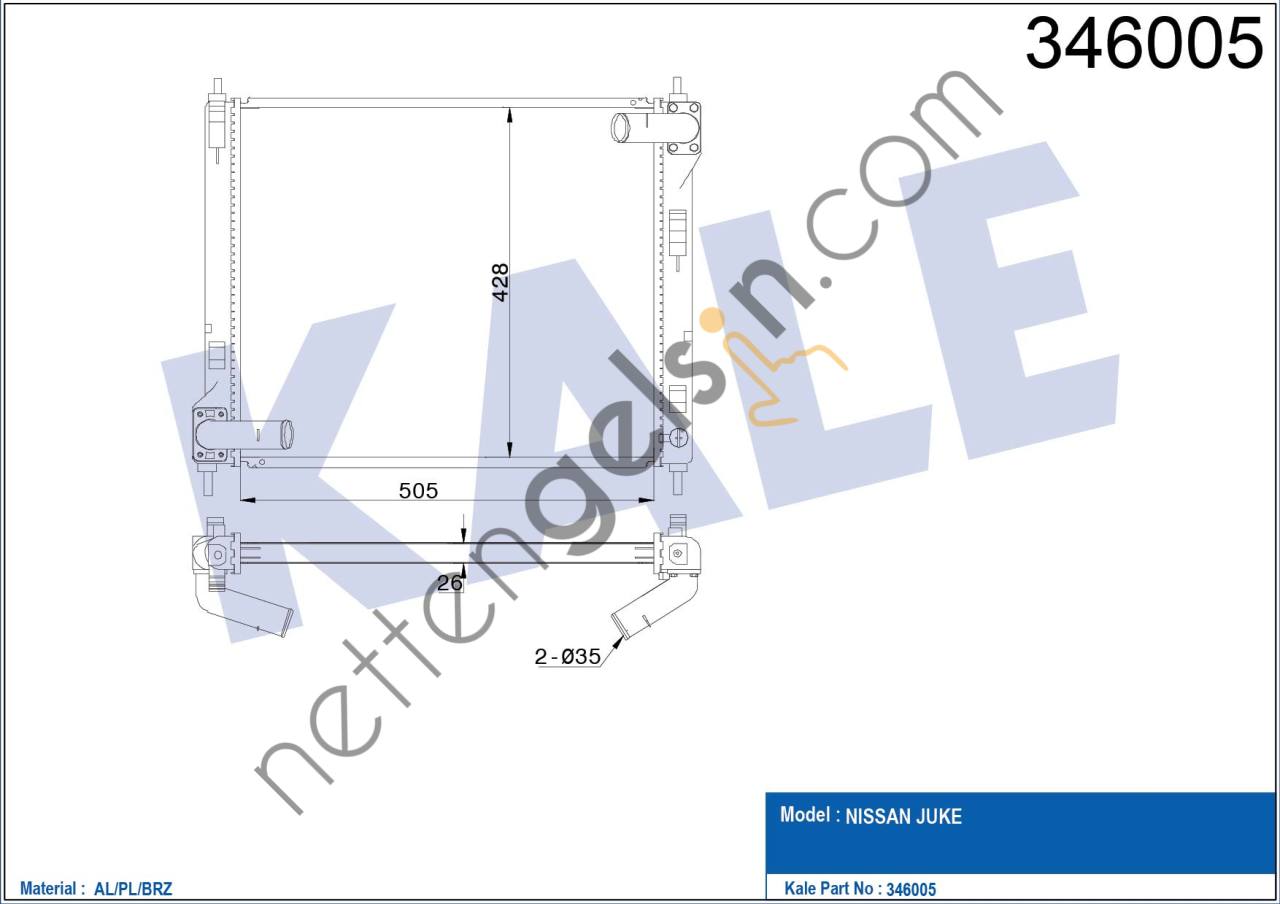 KALE 346005 MOTOR SU RADYATORU NISSAN JUKE 1,6 DIG 2010> MANUEL VITES  NISSAN BİNEK MOTOR SU RADYATORU