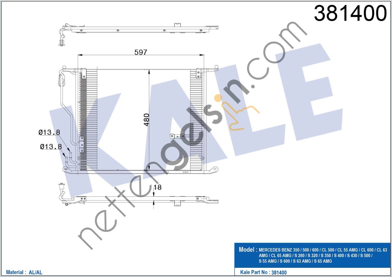 KALE 381400 KLIMA RADYATORU W220 98>05 C215 99>06 R230 03>12  MERCEDES BİNEK KLİMA RADYATÖRÜ