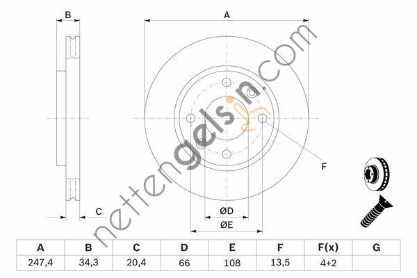 BOSCH 0986478370 ON FREN DISK AYNASI P106 SAXO 1.1 / 1.3 / 1.4 / 1.4I / 1.5D / 1.6I 91> P206 P306 P206+ (T3E) P205 P309 AX ZX XSARA (HAVA SOGUTMALI)  PEUGEOT-CITROEN BİNEK FREN DİSKİ
