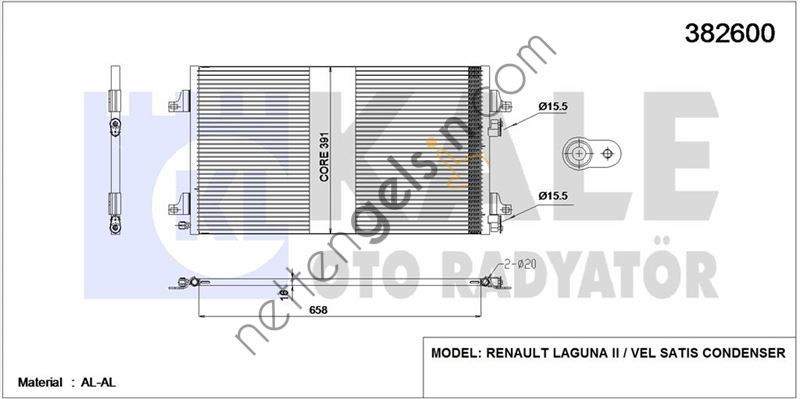 KALE 382600 KLIMA RADYATORU LAGUNA II VELSATIS  RENAULT BİNEK KLİMA RADYATÖRÜ
