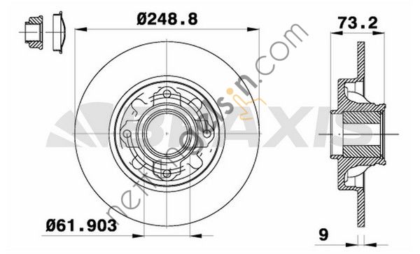 BRAXIS AD0134 ARKA FREN DISK AYNASI P308 SW P308 COUPE C4 (B7) / (TEK TEKER ICIN) / (DIAM:249 EP 9) / (HAVA SOGUTMASIZ)  FIAT BİNEK FREN DİSKİ