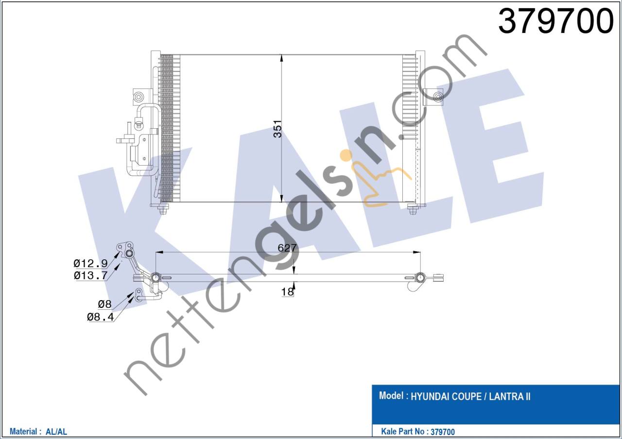 KALE 379700 KLIMA RADYATORU (KONDANSER) KOMPLE HYUNDAI ELANTRA 1996-2000  HYUNDAI BİNEK KLİMA RADYATÖRÜ