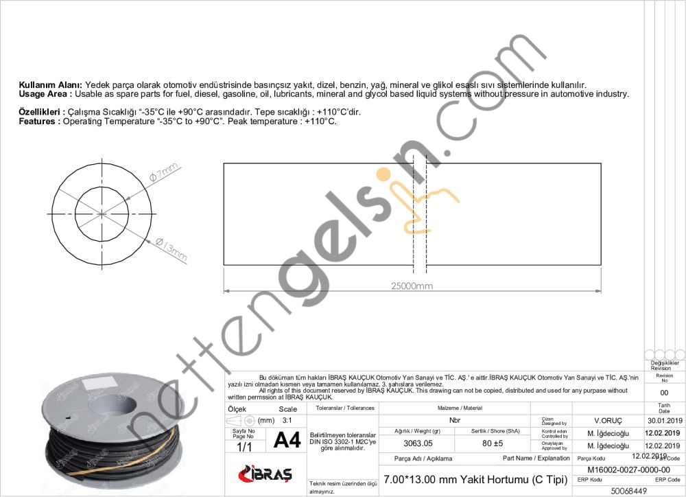 IBRAS 68449 7.0mm x 13.0mm UNIVERSAL YAKIT HORTUMU ( MAKARALI )C TIPI  GENEL BİNEK RULO HORTUM