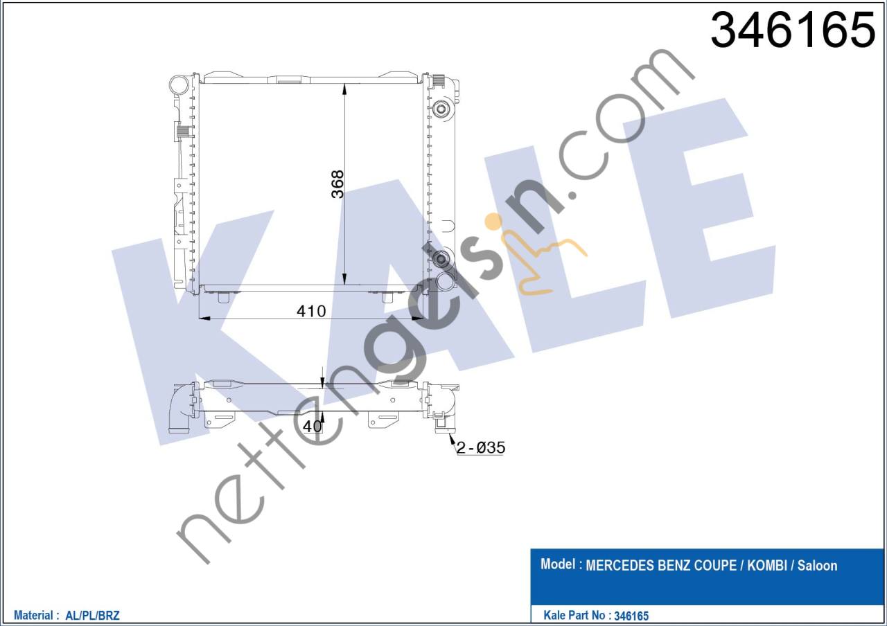 KALE 346165 MOTOR SU RADYATORU (KLIMASIZ) 190 W201 84>87 W124 85>93 S124 85>92 C124 87>92  MERCEDES BİNEK MOTOR SU RADYATORU