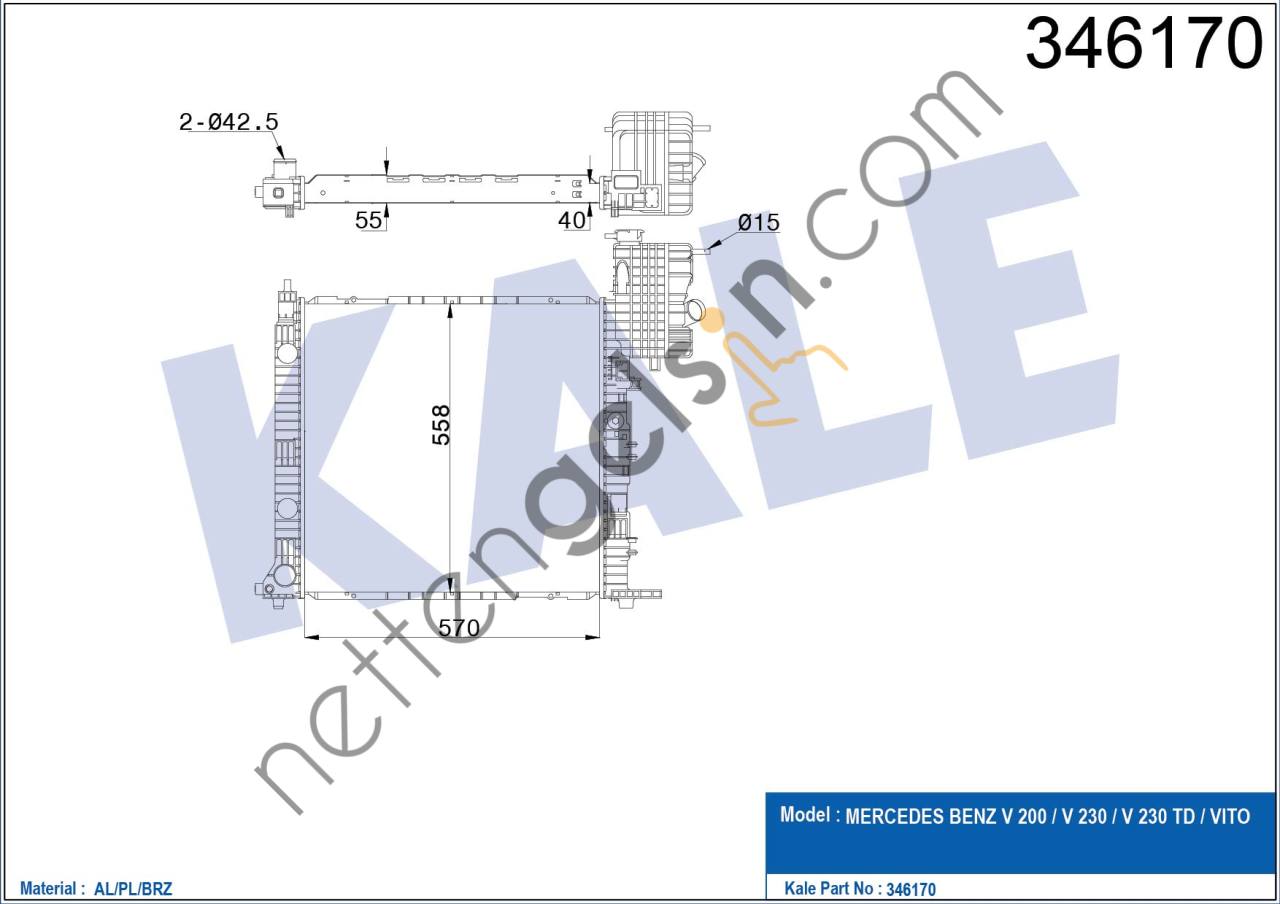 KALE 346170 MOTOR SU RADYATORU (KLIMASIZ) V-CLASS 638/2 96>03 VITO 638 96>03  MERCEDES BİNEK MOTOR SU RADYATORU