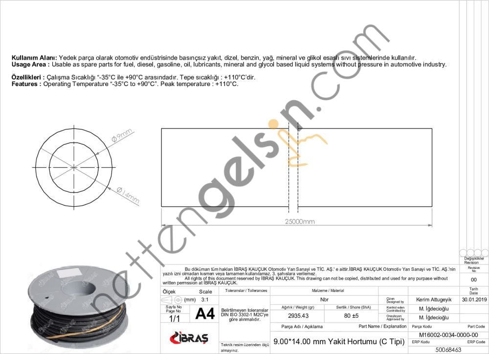 IBRAS 68463 9.0mm x 14.0mm UNIVERSAL YAKIT HORTUMU ( MAKARALI )C TIPI  GENEL BİNEK RULO HORTUM