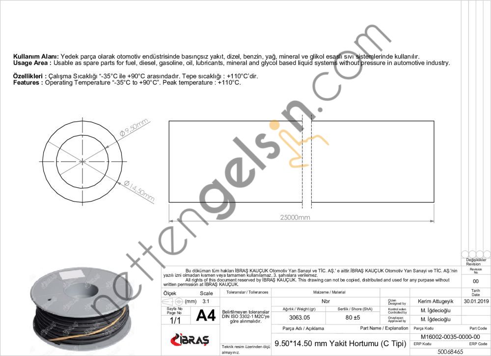IBRAS 68465 9.5mm x 14.5mm UNIVERSAL YAKIT HORTUMU ( MAKARALI )C TIPI  GENEL BİNEK RULO HORTUM