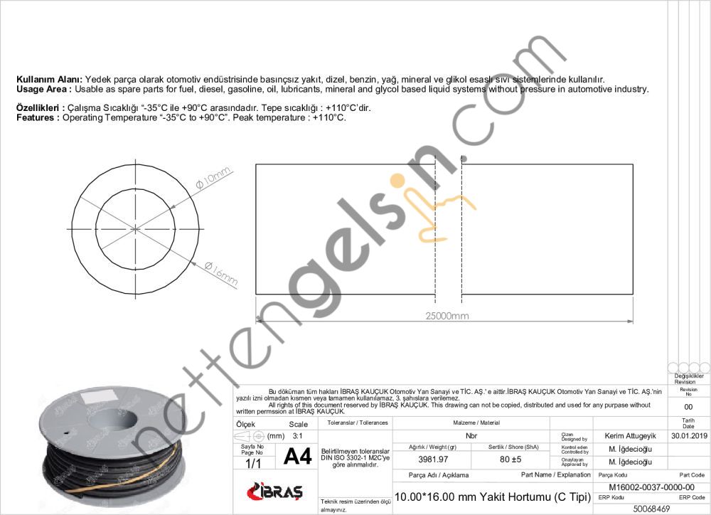 IBRAS 68469 10.0mm x 16.0mm UNIVERSAL YAKIT HORTUMU ( MAKARALI )C TIPI  GENEL BİNEK RULO HORTUM