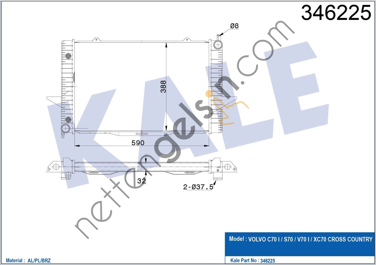 KALE 346225 MOTOR RADYATORU C70 I / S70 / V70 I / XC70 CROSS COUNTRY  VOLVO BİNEK MOTOR SU RADYATORU