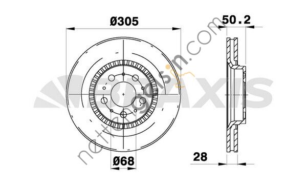 BRAXIS AD0289 ON FREN AYNASI VOLVO S60 I 00> S80 (98 06) V70 (97 00) XC70 00>07 (305x25x5DLxHAVALI) 16 JANT  VOLVO BİNEK FREN DİSKİ