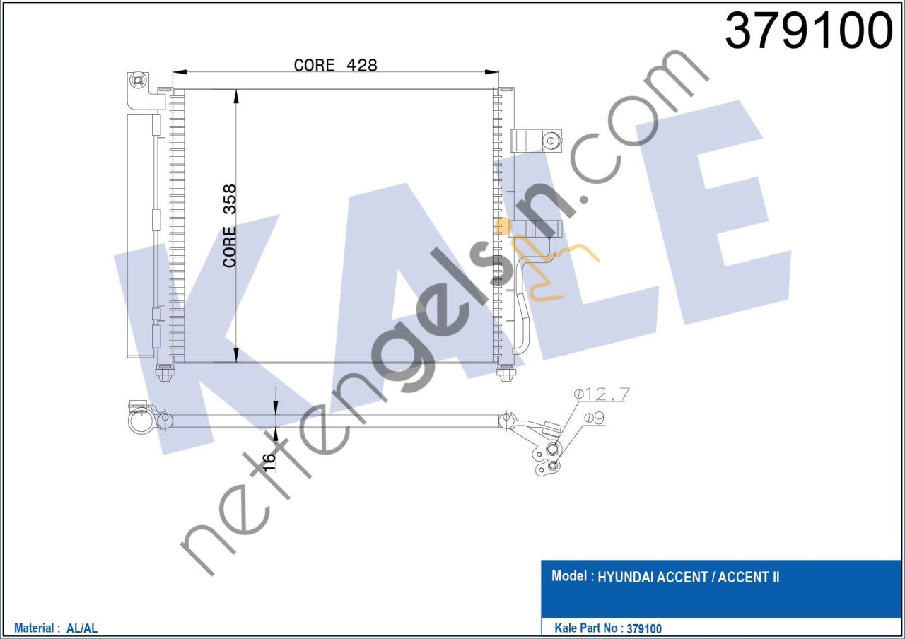 KALE 379100 KLIMA RADYATORU ACCENT 1.3 2000 2005 (424×364×17)  HYUNDAI BİNEK KLİMA RADYATÖRÜ