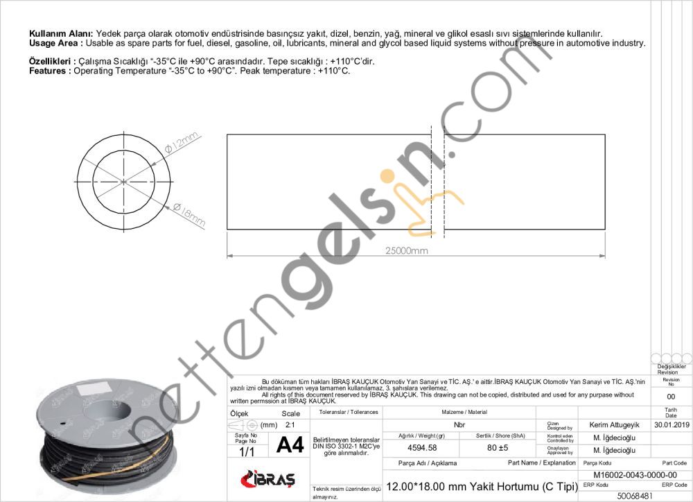 IBRAS 68481 12.0mm x 18.0mm UNIVERSAL YAKIT HORTUMU ( MAKARALI )C TIPI  GENEL BİNEK RULO HORTUM