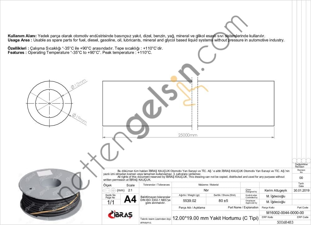 IBRAS 68483 12.0mm x 19.0mm UNIVERSAL YAKIT HORTUMU ( MAKARALI )C TIPI  GENEL BİNEK RULO HORTUM