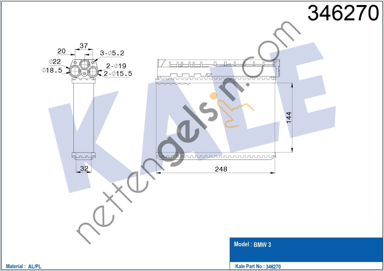 KALE 346270 KALORIFER RADYATORU BMW E39 E36 KLIMALI  BMW BİNEK KALORİFER RADYATÖRÜ