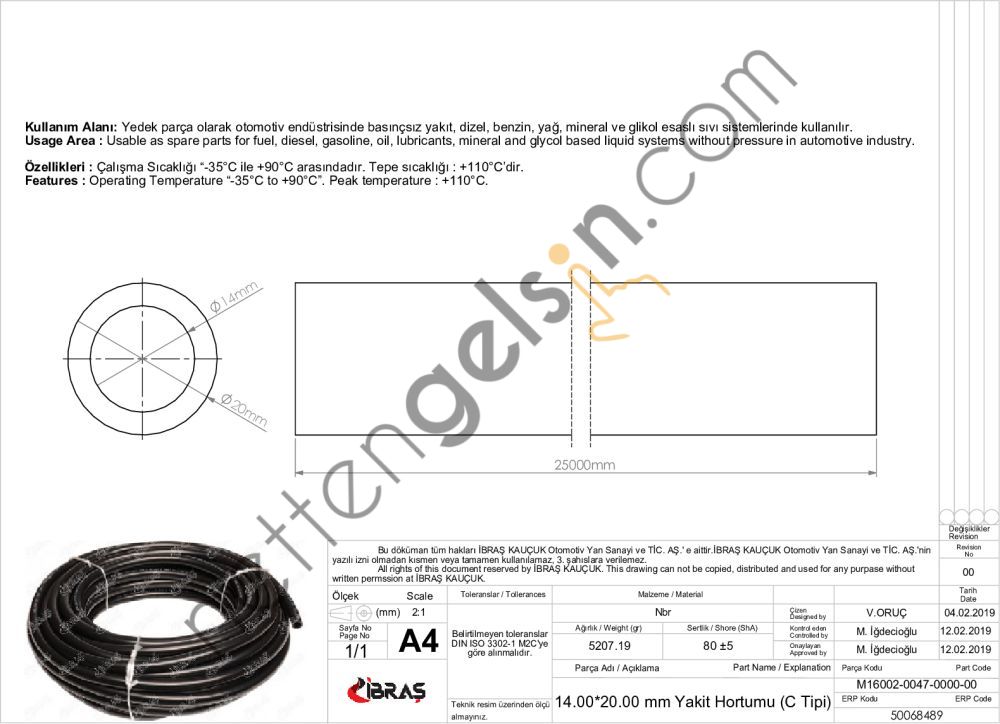 IBRAS 68489 14.0mm x 20.0mm UNIVERSAL YAKIT HORTUMU ( MAKARASIZ )C TIPI  GENEL BİNEK RULO HORTUM