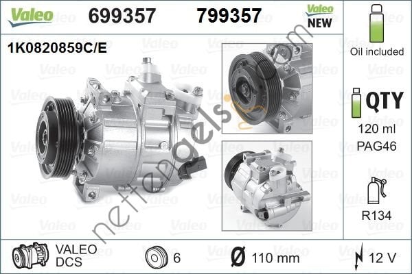 VALEO 799357 KLIMA KOMPRESORU CADDY GOLF V JETTA PASSAT TIGUAN TOURAN A3 LEON OCTAVIA 1.6TSI 1.6FSI 1.9TDI 2.0TD  VW-AUDI-SEAT-SKODA BİNEK KLİMA KOMPRESÖR KASNAĞI