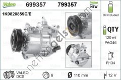 VALEO 799357 KLIMA KOMPRESORU CADDY GOLF V JETTA PASSAT TIGUAN TOURAN A3 LEON OCTAVIA 1.6TSI 1.6FSI 1.9TDI 2.0TD  VW-AUDI-SEAT-SKODA BİNEK KLİMA KOMPRESÖR KASNAĞI