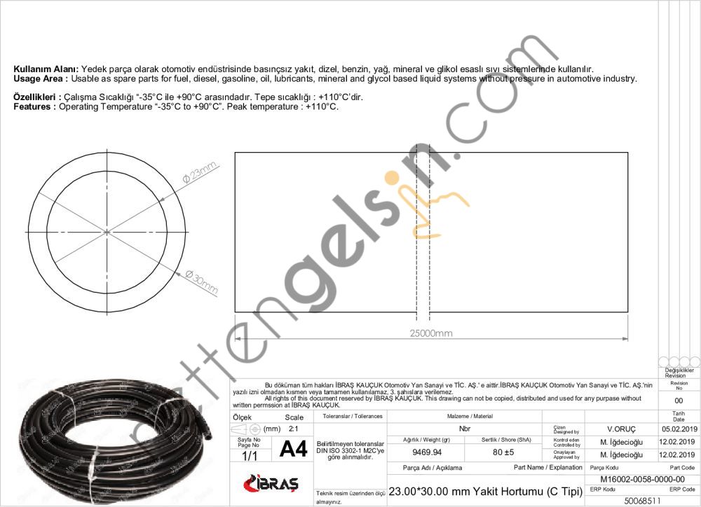 IBRAS 68511 23.0mm x 30.0mm UNIVERSAL YAKIT HORTUMU ( MAKARASIZ )C TIPI  GENEL BİNEK RULO HORTUM