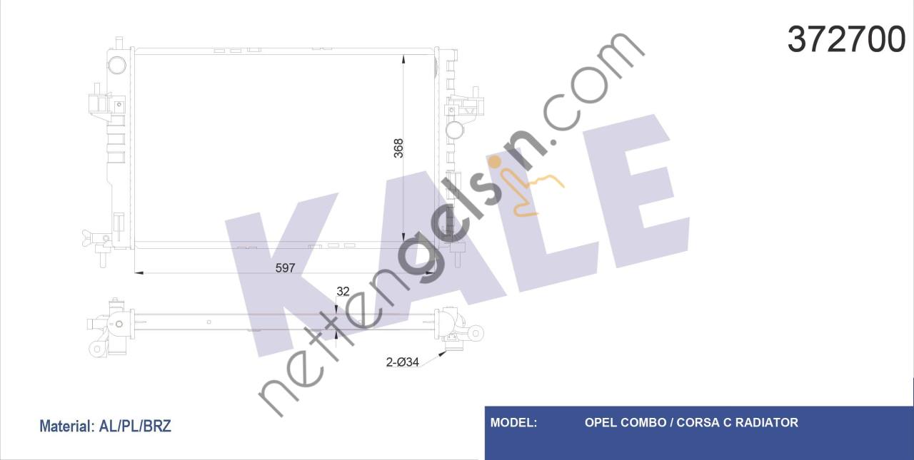 KALE 372700 RADYATOR COMBO-CORSA C 598x369x32  OPEL BİNEK MOTOR SU RADYATORU