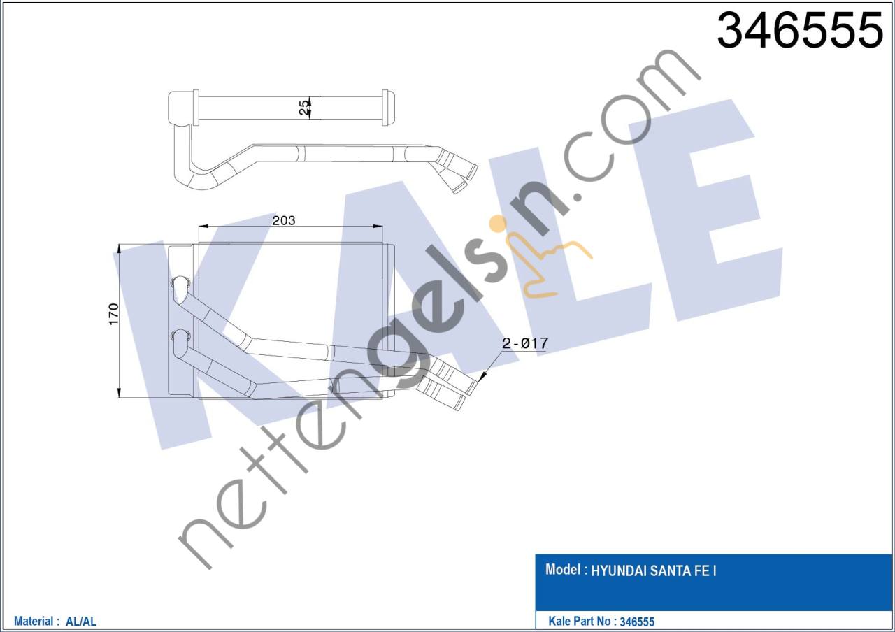 KALE 346555 KALORIFER RADYATORU SANTAFE 2000> (207X165X26)  HYUNDAI BİNEK KALORİFER RADYATÖRÜ