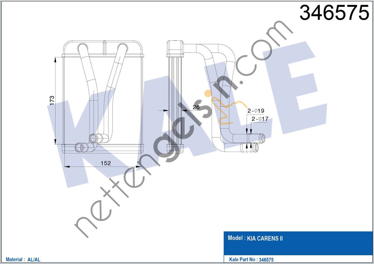 KALE 346575 KALORIFER RADYATORU CARENS II  KIA BİNEK KALORİFER RADYATÖRÜ