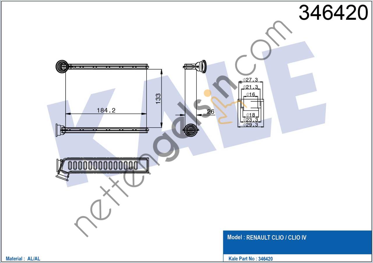KALE 346420 KALORIFER RADYATORU CLIO IV  RENAULT BİNEK KALORİFER RADYATÖRÜ