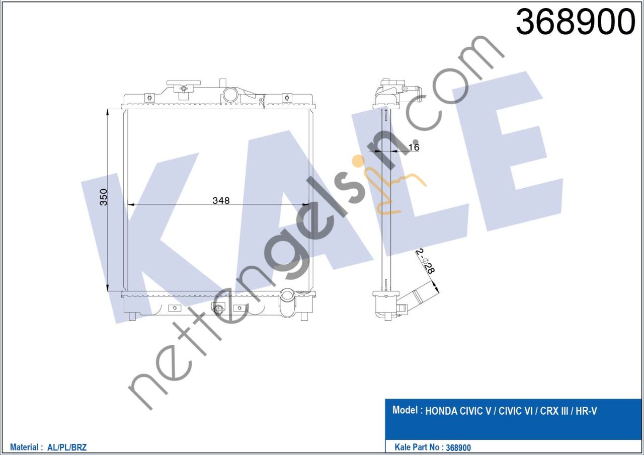 KALE 368900 MOTOR SU RADYATORU HONDA CIVIC 1992-2000 MANUEL VITES (350X348X16)  HONDA BİNEK MOTOR SU RADYATORU