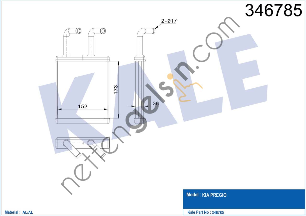 KALE 346785 KALORIFER RADYATORU KIA PREGIO 1997->  KIA BİNEK KALORİFER RADYATÖRÜ