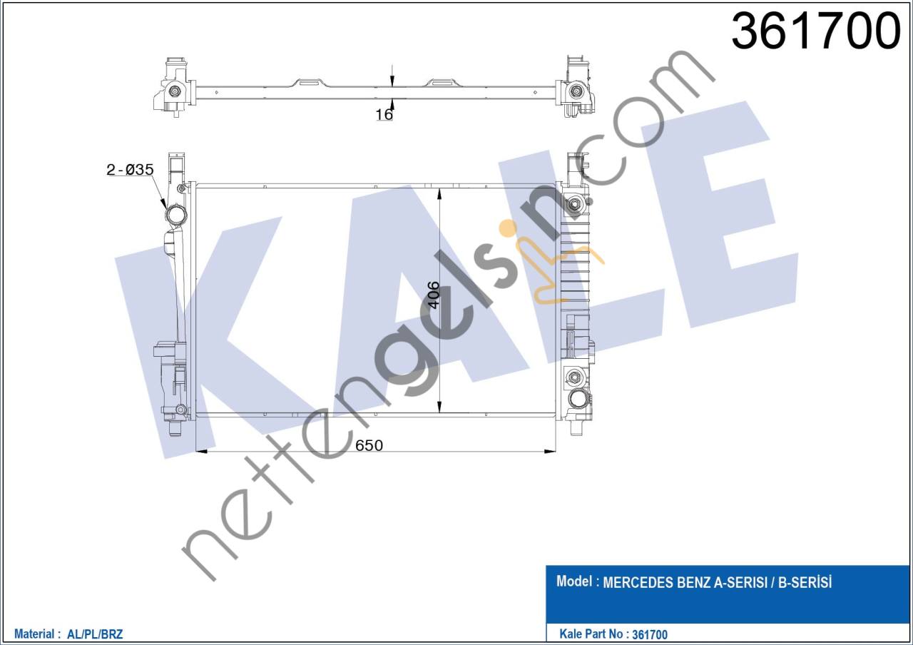 KALE 361700 RADYATOR A-SERISI (W169) B-SERISI (W245) 650x406x16  MERCEDES BİNEK MOTOR SU RADYATORU