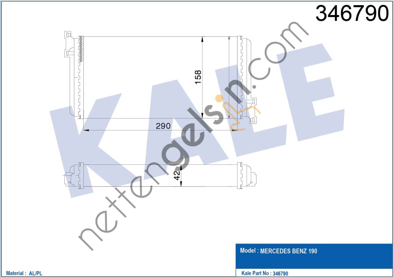 KALE 346790 KALORIFER RADYATORU 190 W201 90>93  MERCEDES BİNEK KALORİFER RADYATÖRÜ