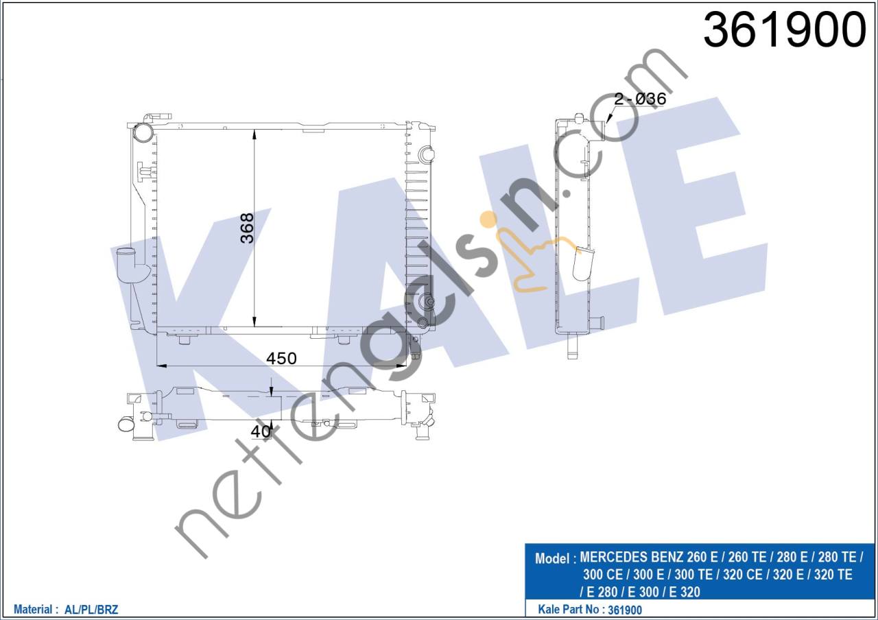 KALE 361900 MOTOR SU RADYATORU (KLIMASIZ) W124 86>93 S124 86>93 C124 93>97 A124 93>98  MERCEDES BİNEK MOTOR SU RADYATORU