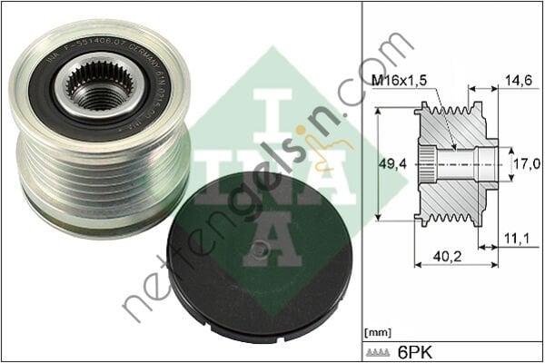 INA 535012410 ALTERNATOR KASNAGI (RULMANLI) CADDY IV GOLF VII PASSAT 14>A3 12>A4 13>15 IBIZA 08>10 LEON 13>  VW-AUDI-SEAT-SKODA BİNEK ALTERNATÖR KASNAĞI