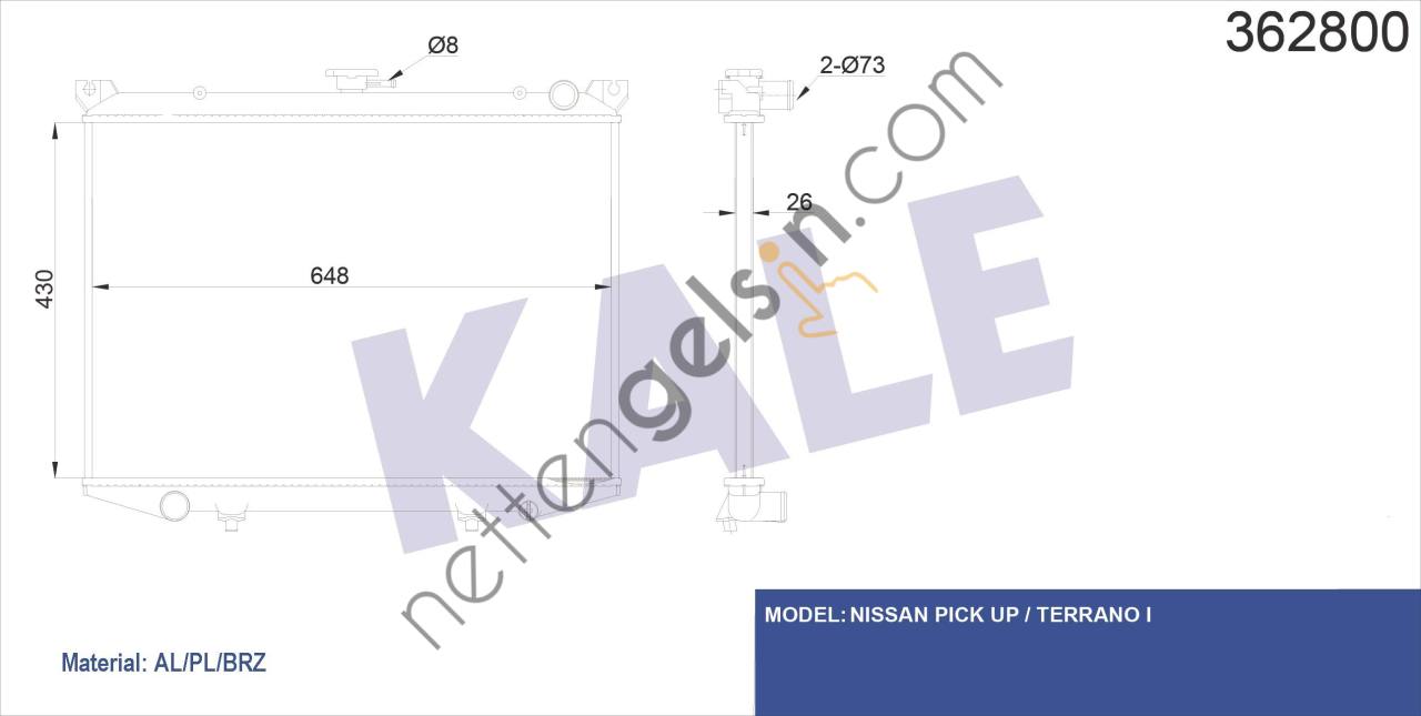 KALE 362800 MOTOR SU RADYATORU NISSAN PICKUP D21 90>99 MANUEL (430X648X26)  NISSAN BİNEK MOTOR SU RADYATORU