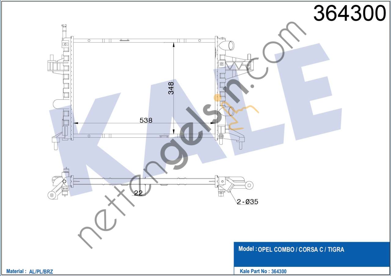 KALE 364300 MOTOR SU RADYATORU Z10XEP Z12XE Z12XEP Z14XEP CORSA C  OPEL BİNEK MOTOR SU RADYATORU