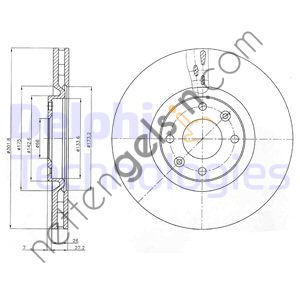 DELPHI BG4166 ON FREN DISKI HAVALI P208 1,2 / 1,4 / 1,4HDI / 1,6 / 1,6HDI P308 3008 P5008 C4 C4 II DS4 DS5 1,6 16V / 2,0HDI 07> OLCU: (302 / 26 24MM)  PEUGEOT-CITROEN BİNEK FREN DİSKİ