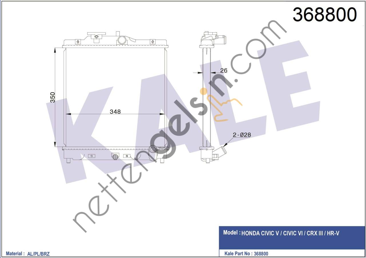 KALE 368800 MOTOR SU RADYATORU HONDA CIVIC 1992-2000 MANUEL VITES (350X348X26)  HONDA BİNEK MOTOR SU RADYATORU