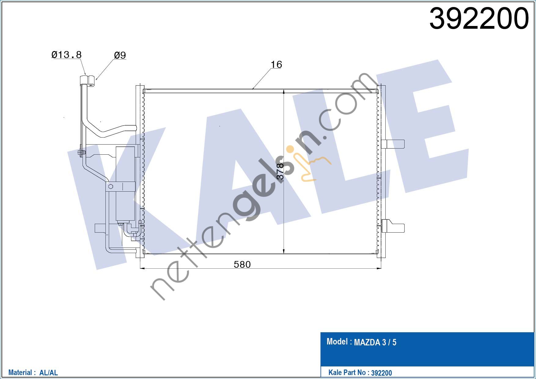 KALE 392200 KLIMA RADYATORU MAZDA 3 2003 2009 MAZDA 5 2005 2009 (640×400×16)  MAZDA BİNEK KLİMA RADYATÖRÜ