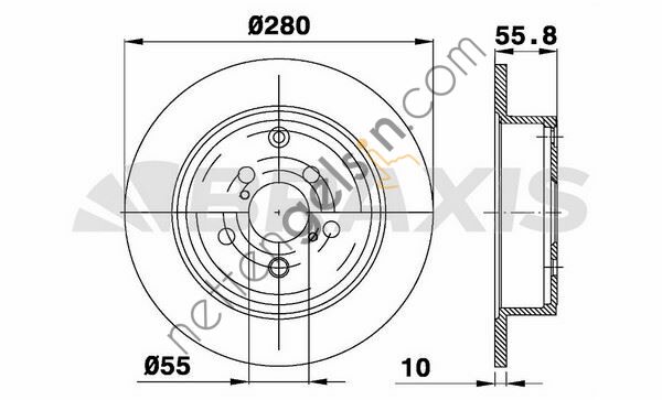 BRAXIS AE0270 ARKA FREN DISK (AYNASI) DUZ TOYOTA AVENSIS 1.6 1.8 2.0D 03>08 (280×5)  TOYOTA BİNEK FREN DİSKİ