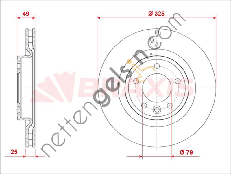 BRAXIS AE0897 FREN DISKI ARKA DISCOVERY V 16 >  LAND ROVER BİNEK FREN DİSKİ