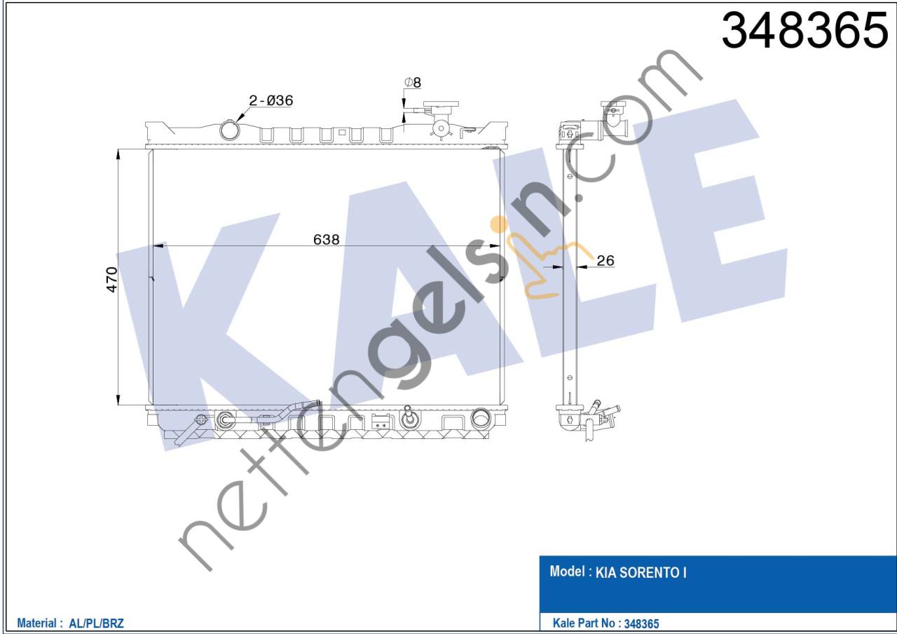 KALE 348365 MOTOR RADYATOR KIA SORENTO 03-> OTOMATIK ?  KIA BİNEK MOTOR SU RADYATORU