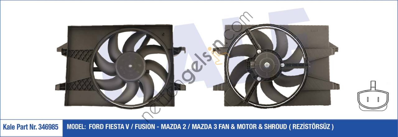 KALE 346985 FAN MOTORU DAVLUMBAZLI FIESTA V 01>06 FUSION 01>12 1,6 16V MAZDA II - MAZDA III   FORD BİNEK FAN MOTORU