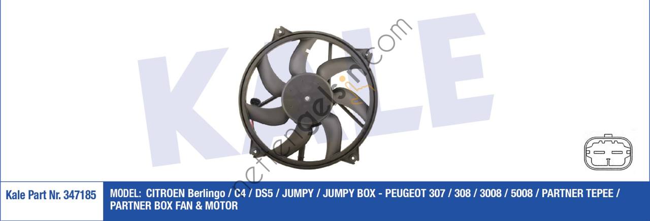 KALE 347185 FAN MOTORU C4 C4 PICASSO C4 (B7) DS4 DS5 P307 YM PARTNER TEPE BERLINGO III P308 P3008 P5008 RCZ 1,6HDI  PEUGEOT-CITROEN BİNEK FAN MOTORU