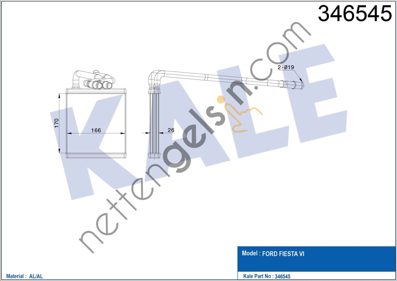 KALE 346545 KALORIFER RADYATORU FIESTA CB1 08>12 VI 08> BRAZING  FORD BİNEK KALORİFER RADYATÖRÜ