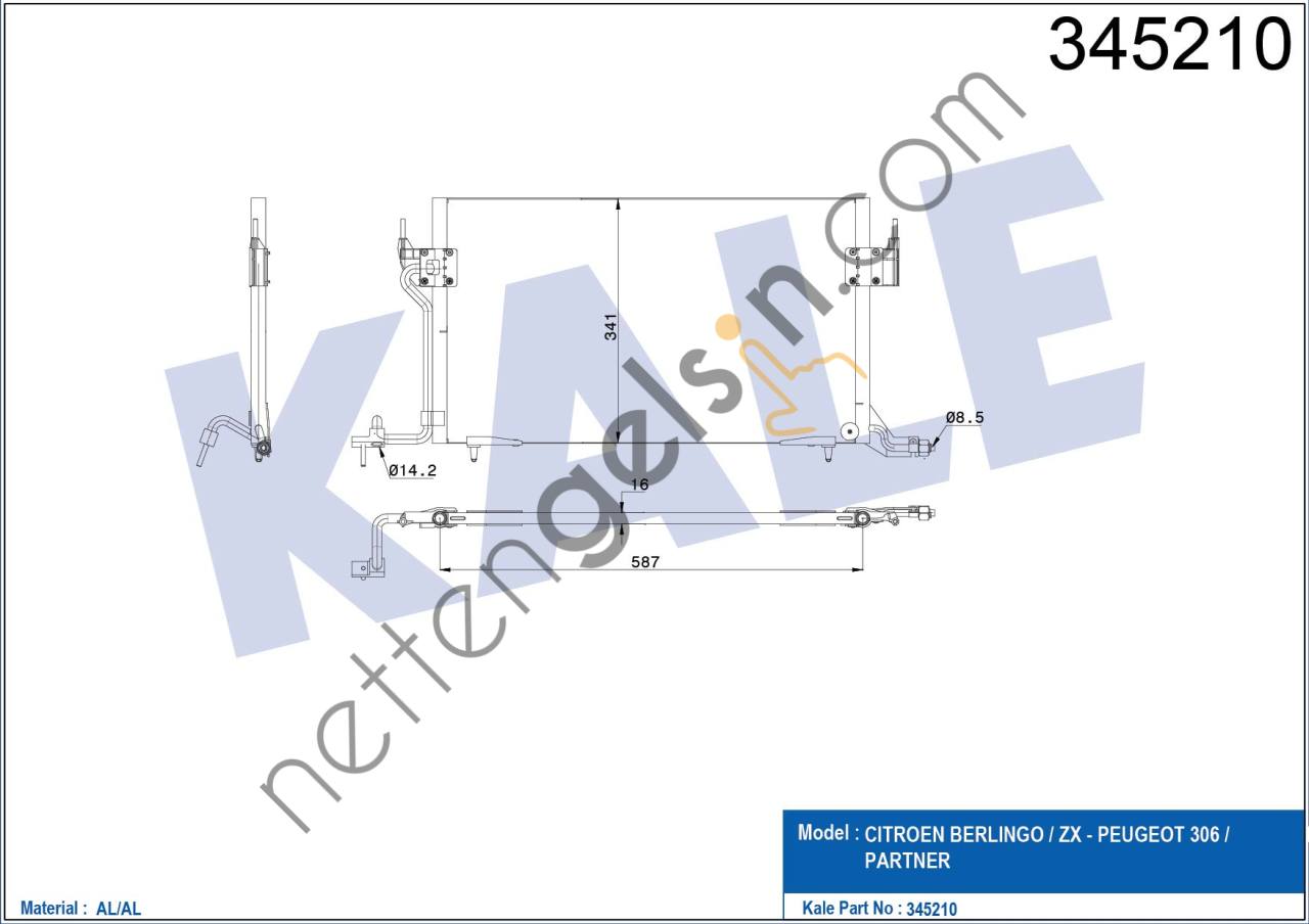 KALE 345210 KLIMA RADYATORU P306 PARTNER XSARA XSARA II ZX BENZINLI  PEUGEOT-CITROEN BİNEK KLİMA RADYATÖRÜ