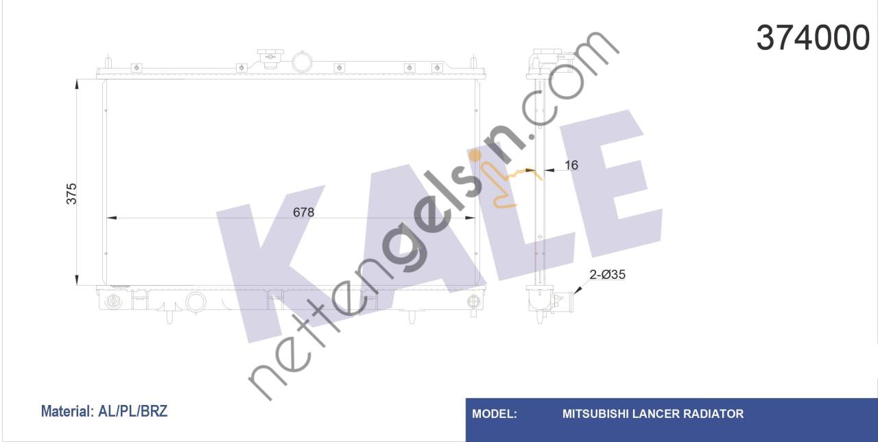 KALE 374000 MOTOR RADYATORU LANCER 685x375x16  MITSUBISHI BİNEK MOTOR SU RADYATORU