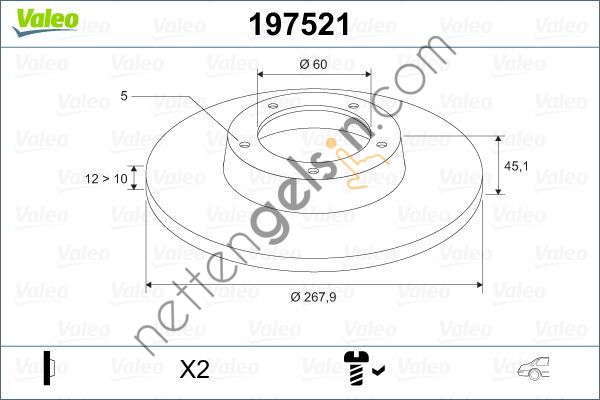 VALEO 197521 FREN DISKI (ARKA) / (X2) CHEVROLET AVEO (2013>), CRUZE (2009>), TRAX (2012>); OPEL ASTRA ASTRA J (2009  OPEL BİNEK FREN DİSKİ