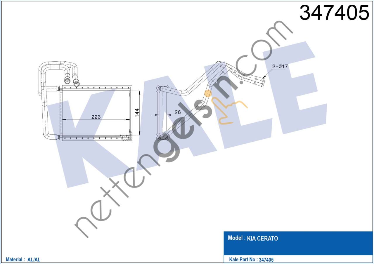 KALE 347405 KALORIFER RADYATORU KIA CERATO 2004>  KIA BİNEK KALORİFER RADYATÖRÜ